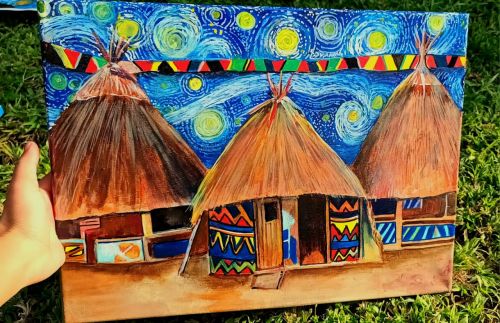 Primary School - AGAC 2024 1st Place Winner - Lonwabo Jantjies - Starry Night Over South African Huts: Shining Amidst Adversity