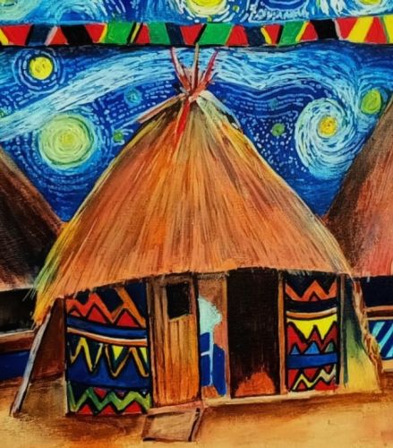 Primary School - AGAC 2024 1st Place Winner - Lonwabo Jantjies - Starry Night Over South African Huts: Shining Amidst Adversity