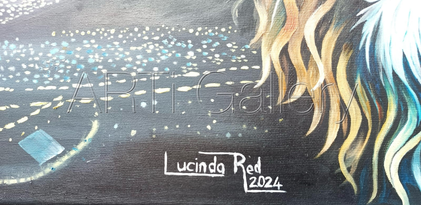 Original South African Art: Lucinda Redelinghuys - A Starry Lion's Head Night