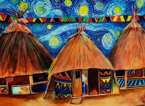 Primary School - AGAC 2024 1st Place Winner - Lonwabo Jantjies - Starry Night Over South African Huts: Shining Amidst Adversity