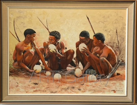 Original South African Art: Daniel Novela - Bushmen Hunting