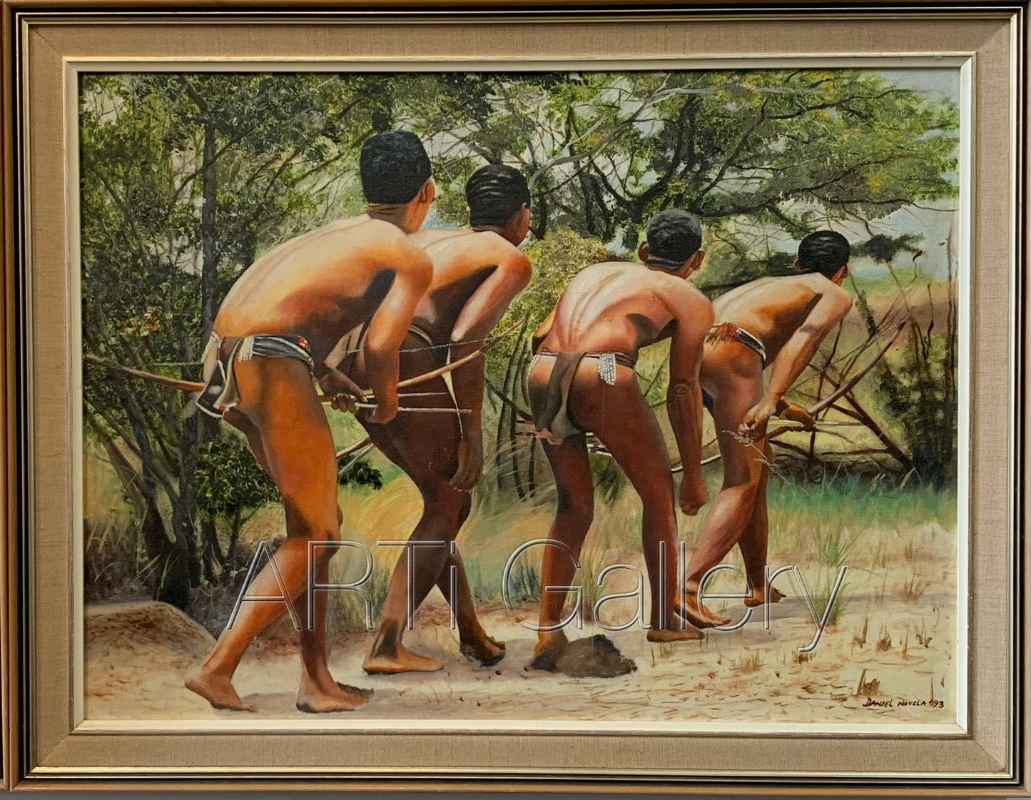 Original South African Art: Daniel Novela - Bushmen Hunting