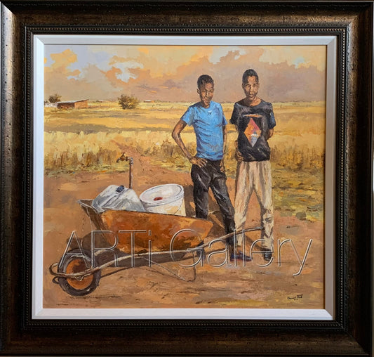 Original South African Art: Daniel Tladi - Wheelbarrow 2