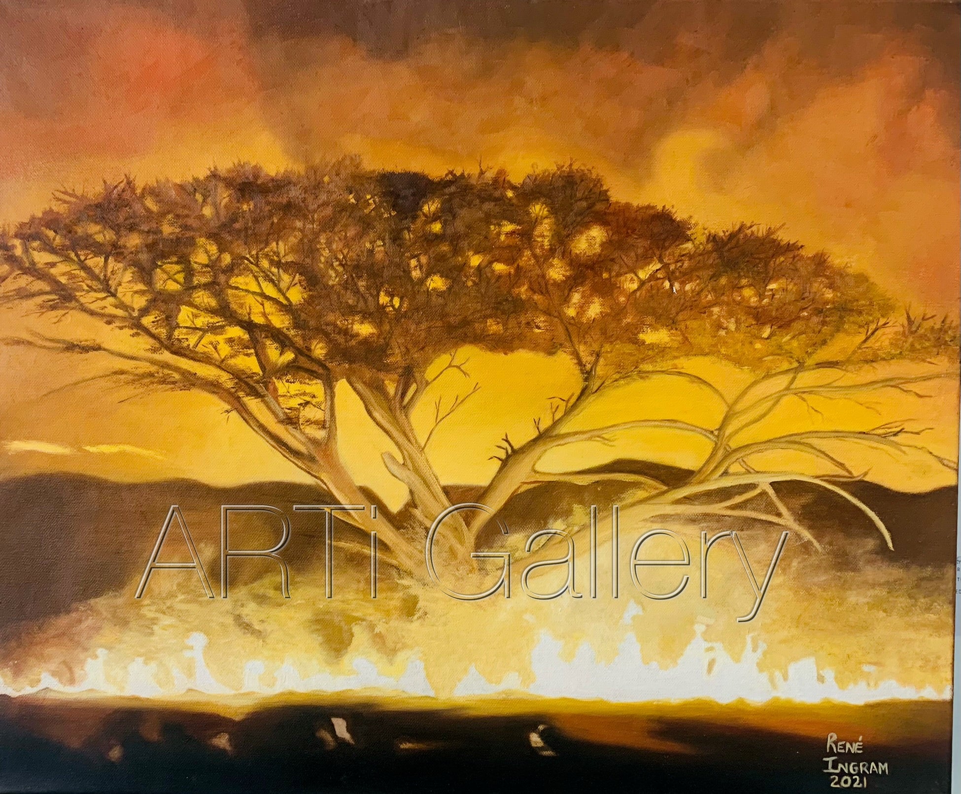 Original South African Art: Rene Ingram - Bush Fire