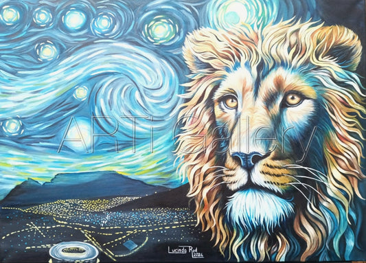 Original South African Art: Lucinda Redelinghuys - A Starry Lion's Head Night