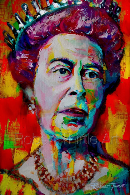 Title: THE QUEEN (ELIZABETH II) - Big Original Painting by Artist Robert Thirtle